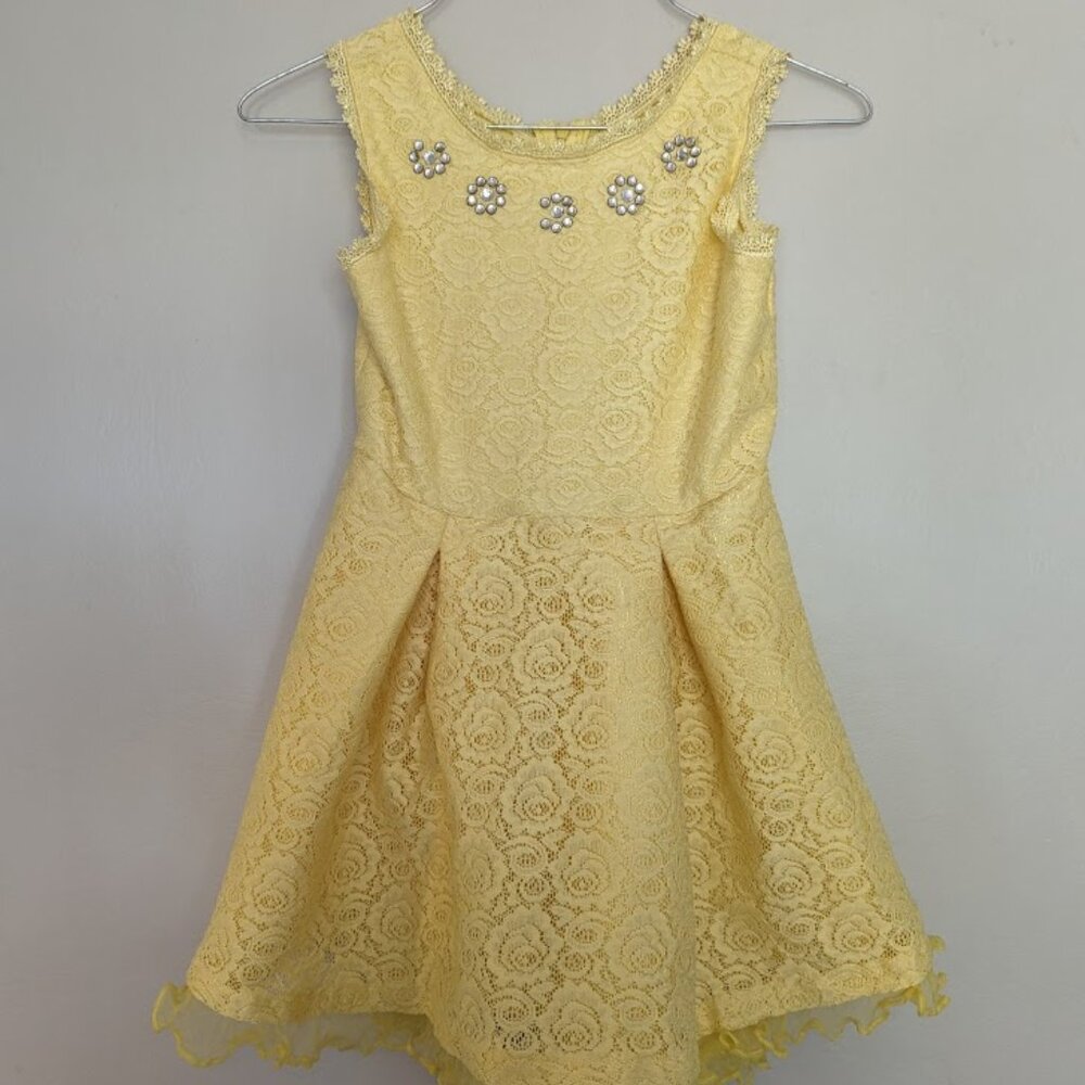 D.Signed Disney Princess Dress Belle Beauty Yellow Lace girl 7 8